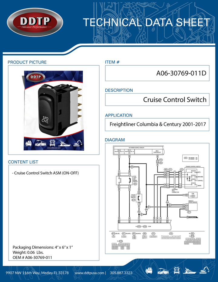 Cruise Control Switch Freightliner Columbia & Century 2001-2017