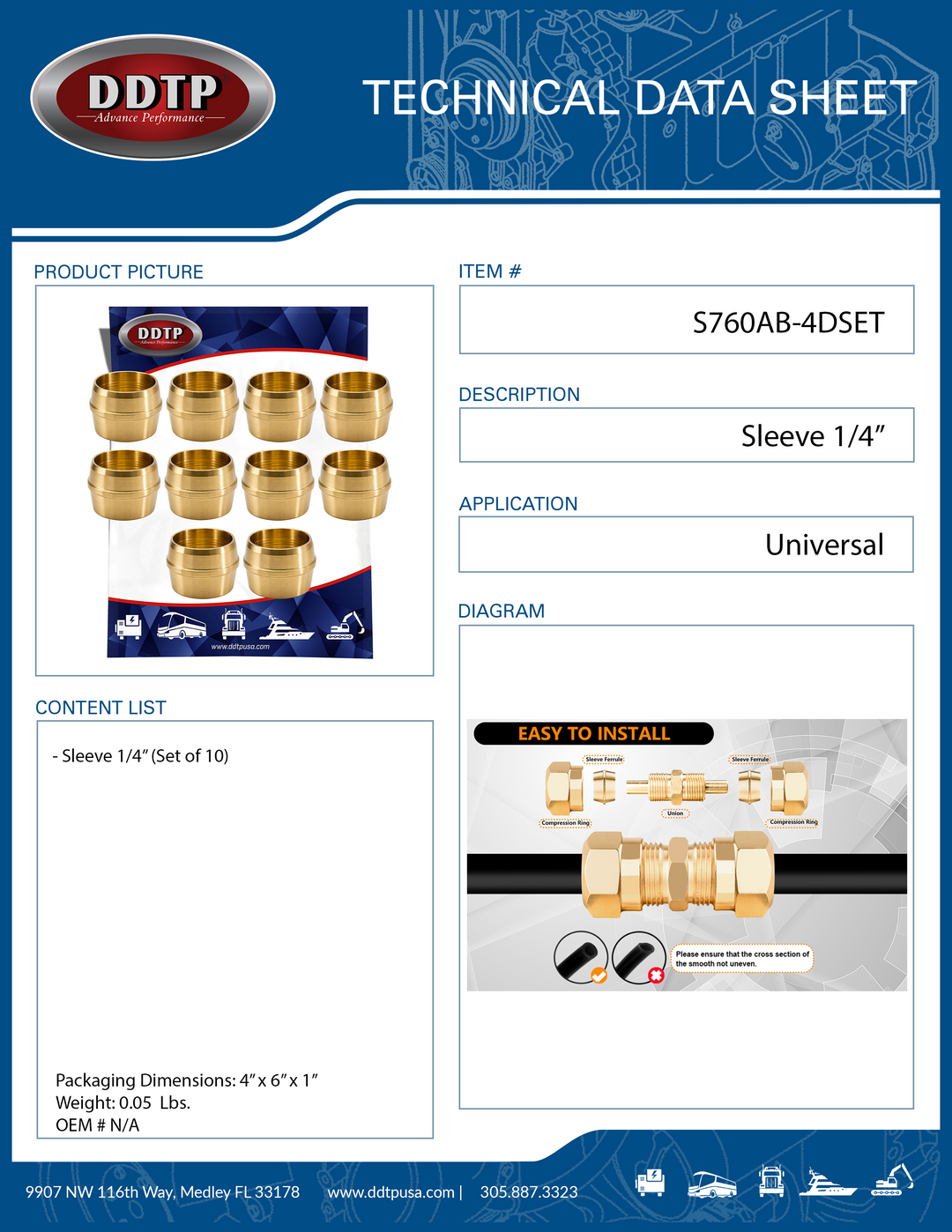 Brass Nylon Tube Sleeve 1/4" (Set of 10)