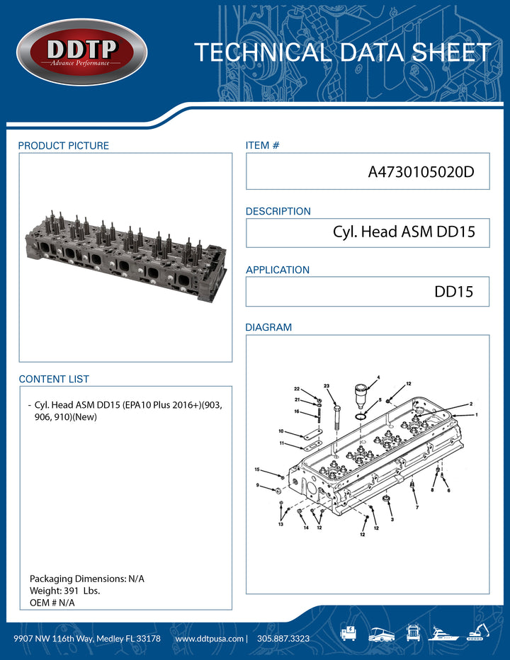 Cylinder Head ASM DD15 (EPA10 Plus 2016+)(903, 906, 910)