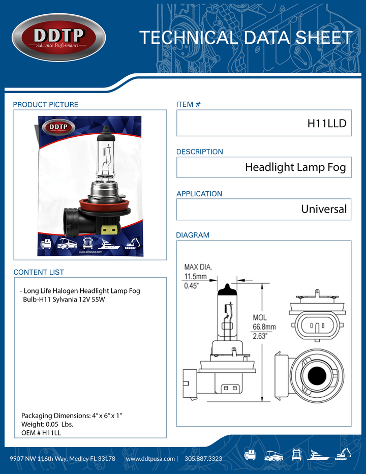 Long Life Halogen Headlight Lamp Fog Bulb-H11 Sylvania 12V 55W