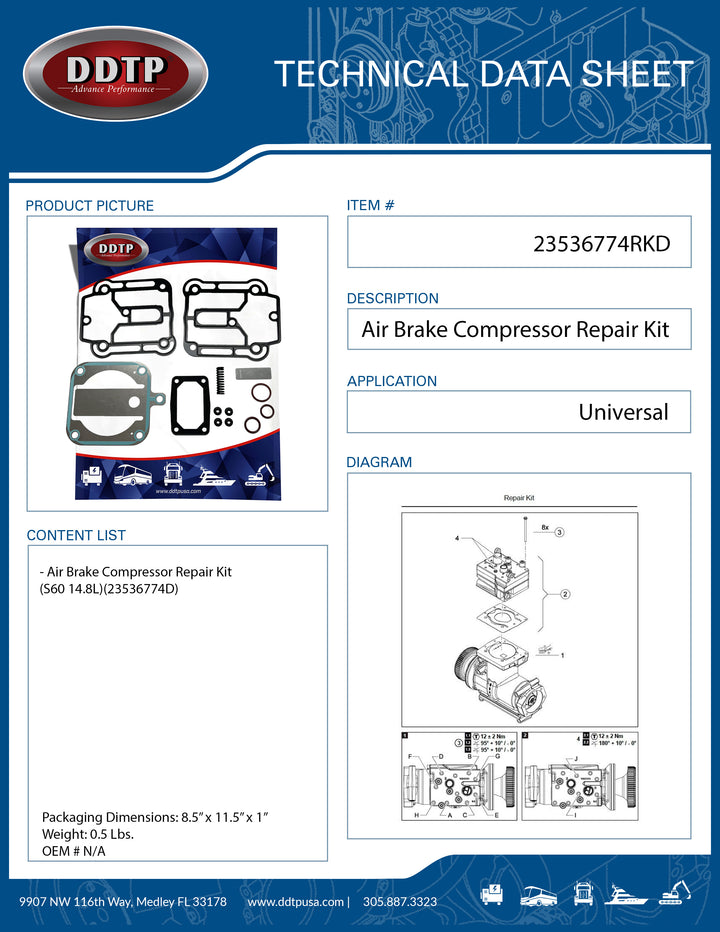 Air Brake Compressor Repair Kit (S60 14.8L)(23536774D)