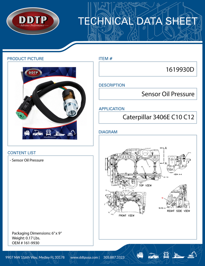 Sensor Oil Pressure Caterpillar 3406E, C10, C12