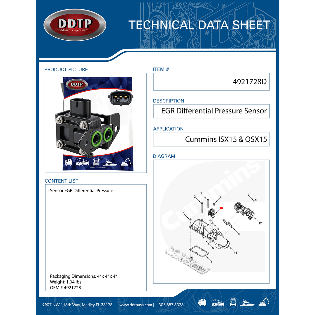 Sensor de presión diferencial EGR Cummins ISX (4921728)