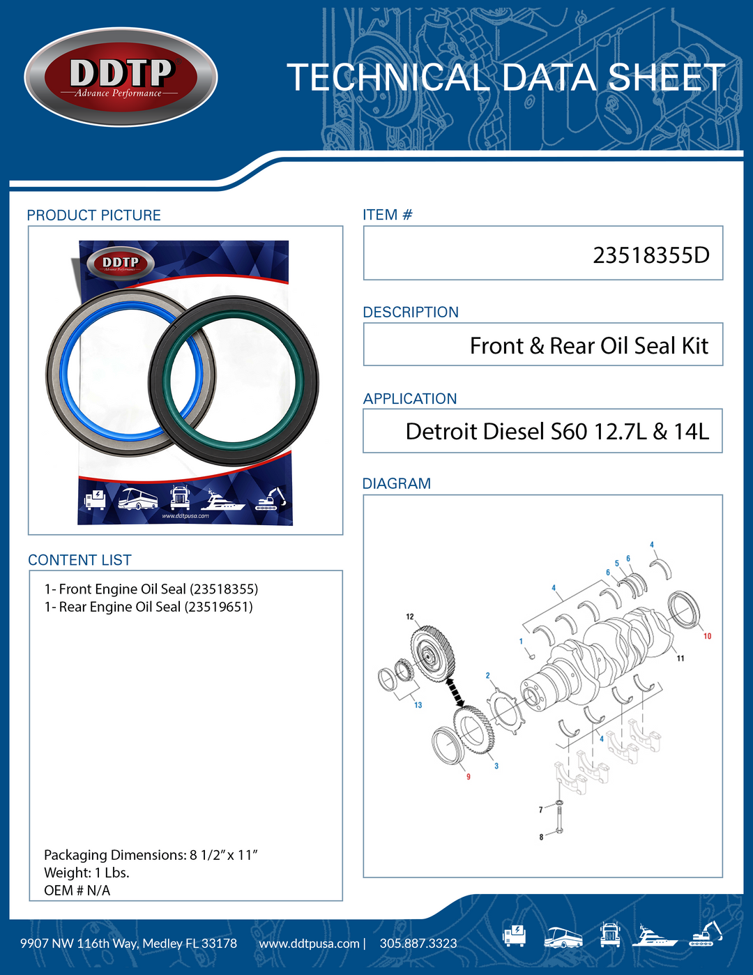 Sello de aceite delantero del motor S60 12.7/14L (23518355)
