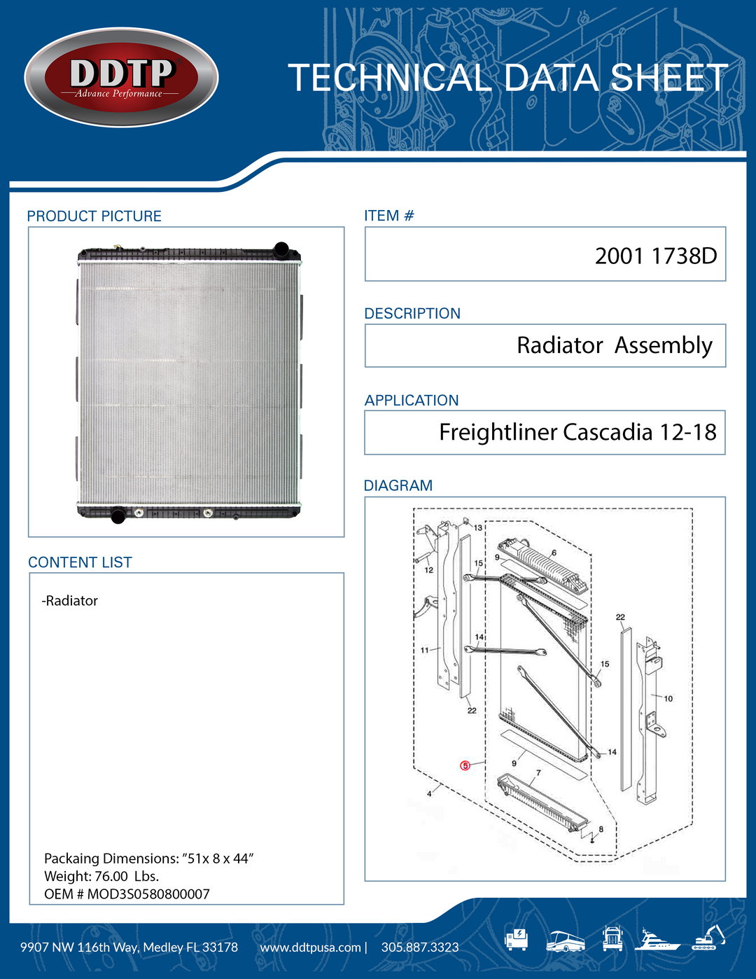 Radiator Cascadia 12-18 (DD15 903, 906, 910)( MOD 3S0580800007 )