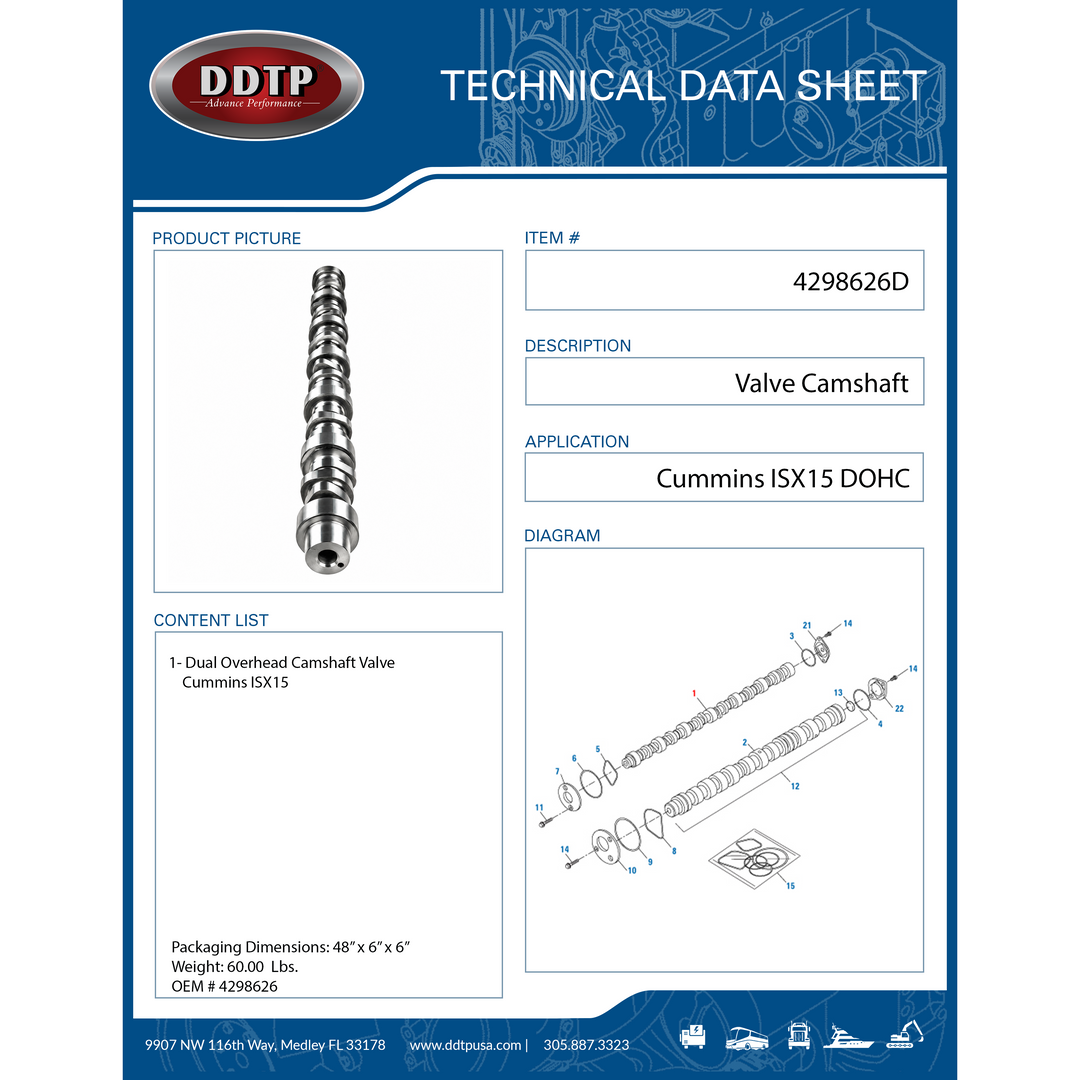 Dual Overhead Camshaft Valve Cummins ISX15 & QSX