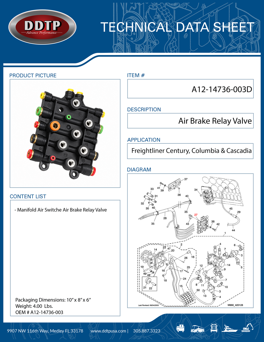 Air Brake Relay Valve | Heavy Duty Replacement Valve for Freightliner Cascadia, Columbia & Century