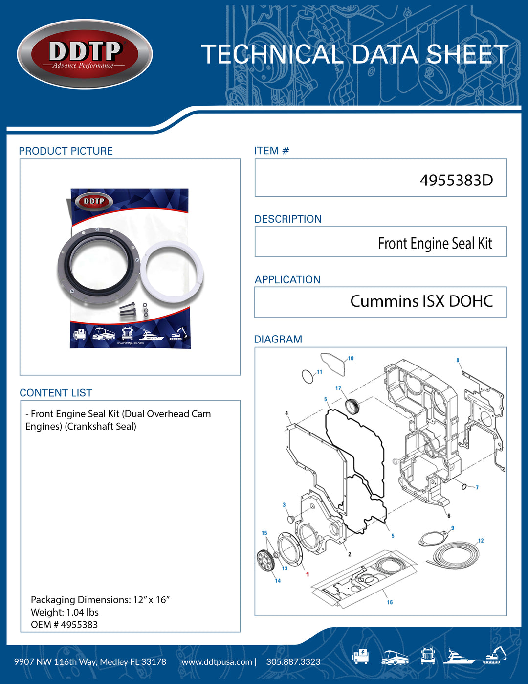 Front Engine Seal Kit Cummins ISX Dual Overhead Camshaft (4955383)