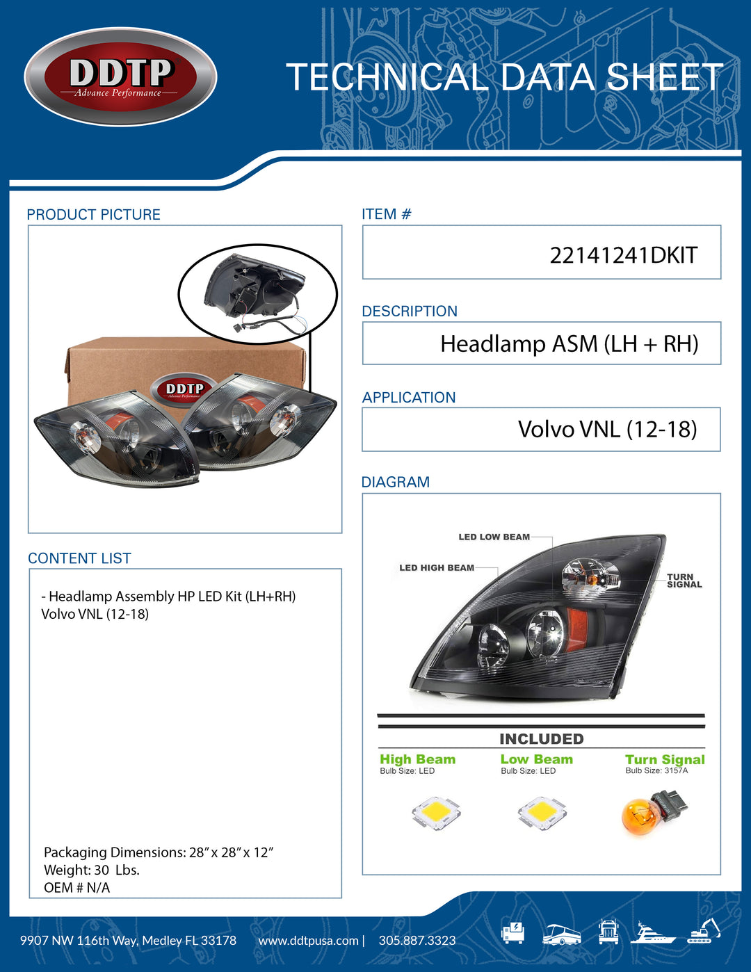 Kit de faros delanteros HP LED (izq. + der.) Volvo VNL (12-18)