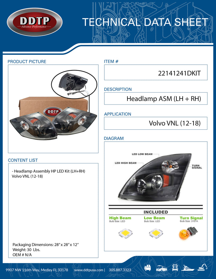 Kit de faros delanteros HP LED (izq. + der.) Volvo VNL (12-18)