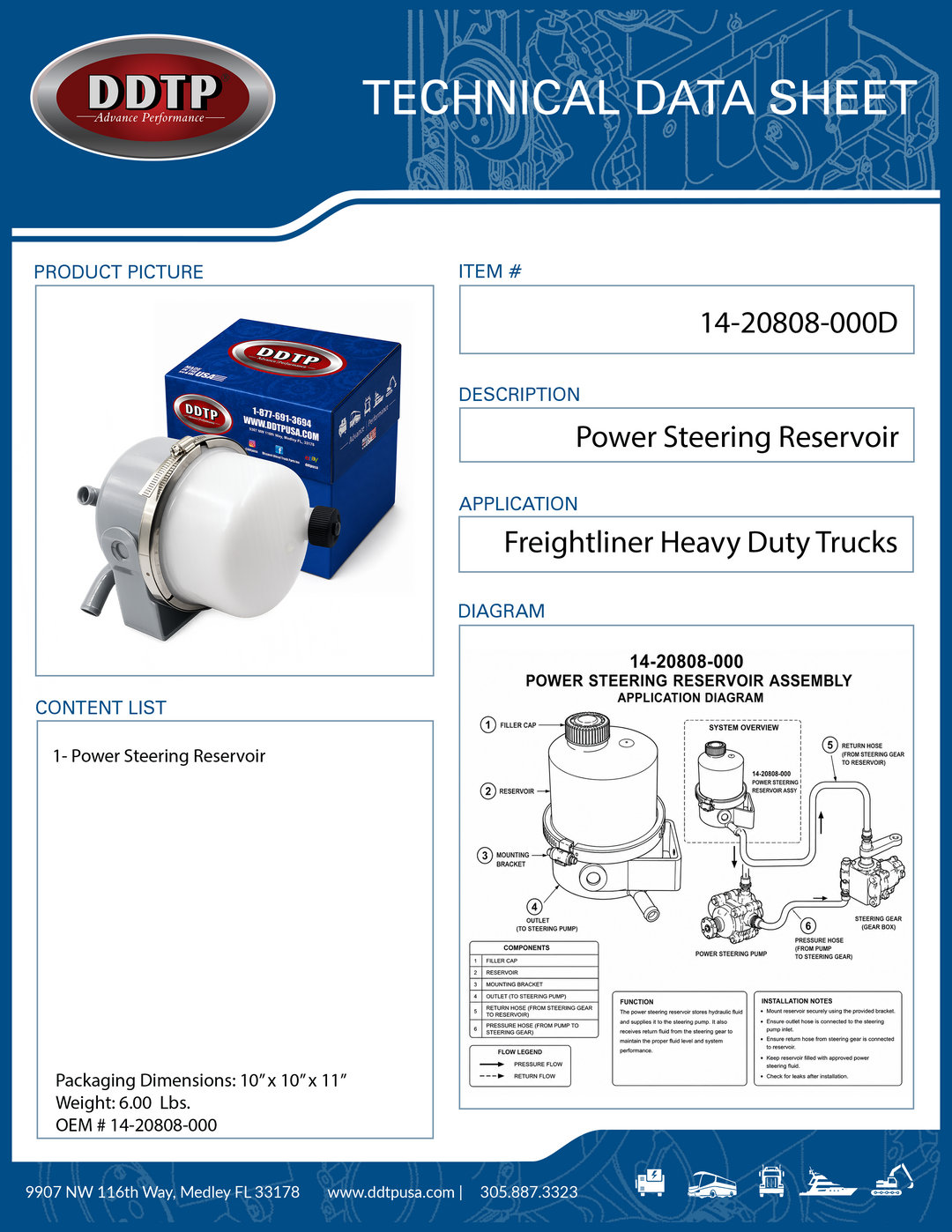 Power Steering Reservoir Assembly for Freightliner Heavy Duty Trucks
