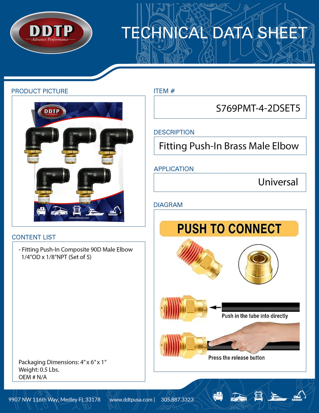 90° Composite Male Elbow 1/4” OD x 1/8" NPT (Set of 5)