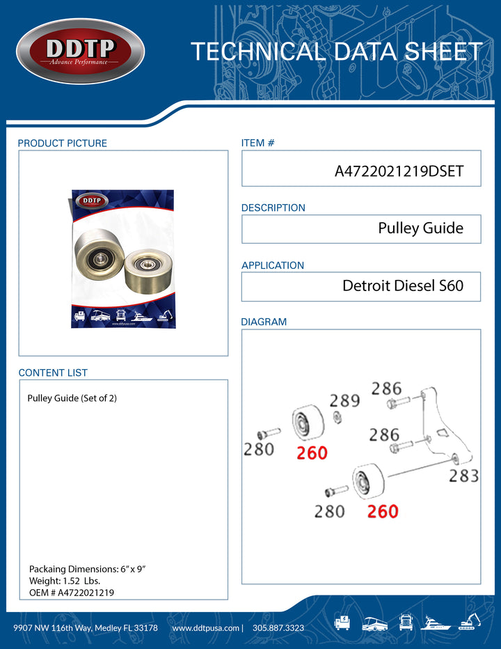 Pulley Guide S60, DD15 Set of 2 ( A4722021219 )