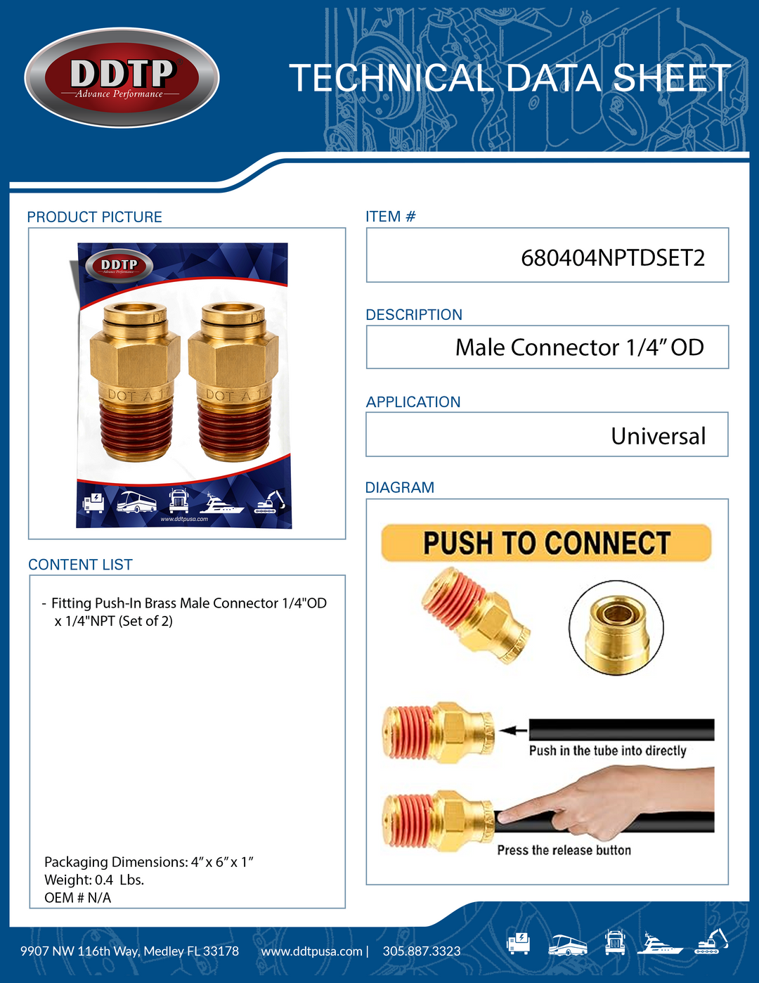 Conector macho de 1/4" de diámetro exterior x 1/4" NPT (juego de 2)