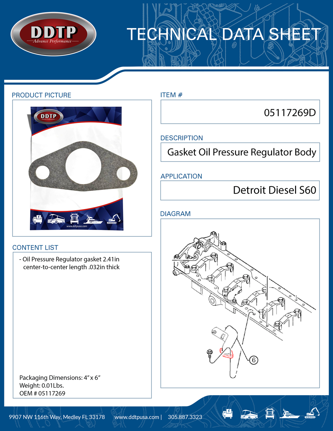 Gasket Oil Pressure Regulator Body Detroit S60 (05117269)