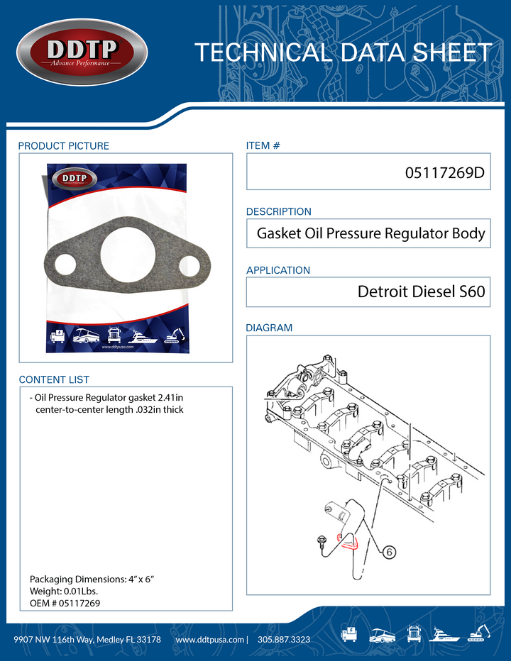 Gasket Oil Pressure Regulator Body Detroit S60 (05117269)