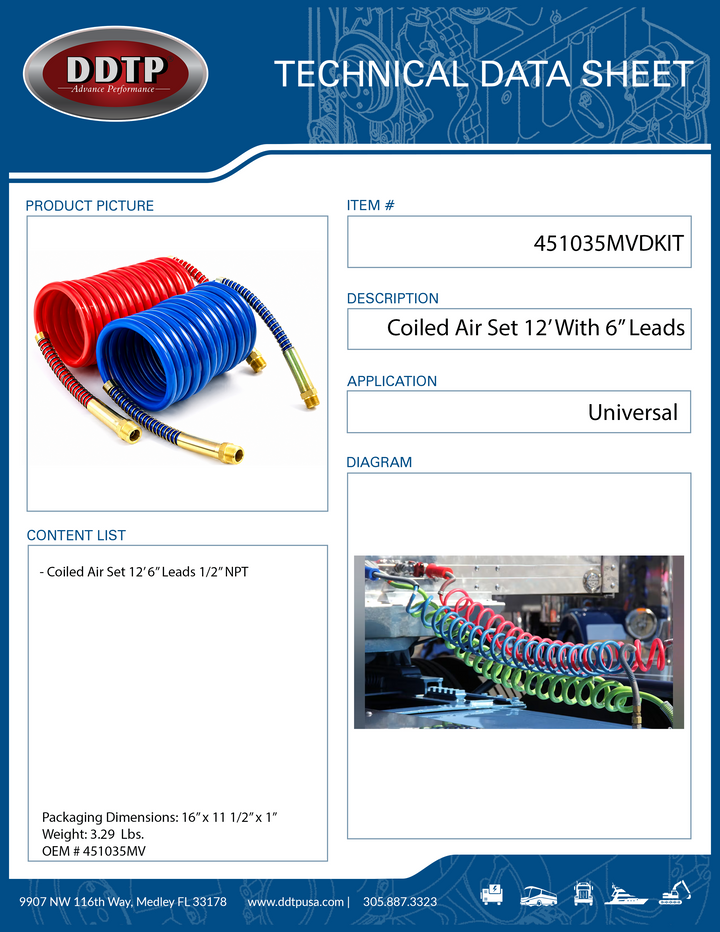 Coiled Air Set 12' With 6" Leads 1/2" NPT
