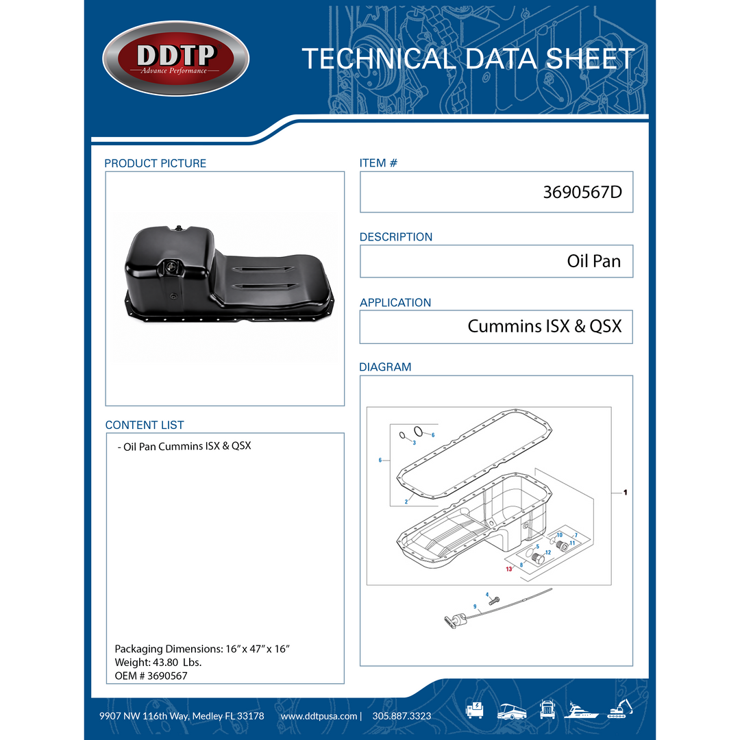 Cárter de aceite metálico ASM con tapón Cummins ISX (3690567)