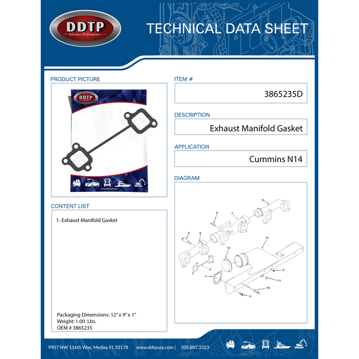 Exhaust Manifold Gasket Cummins N14