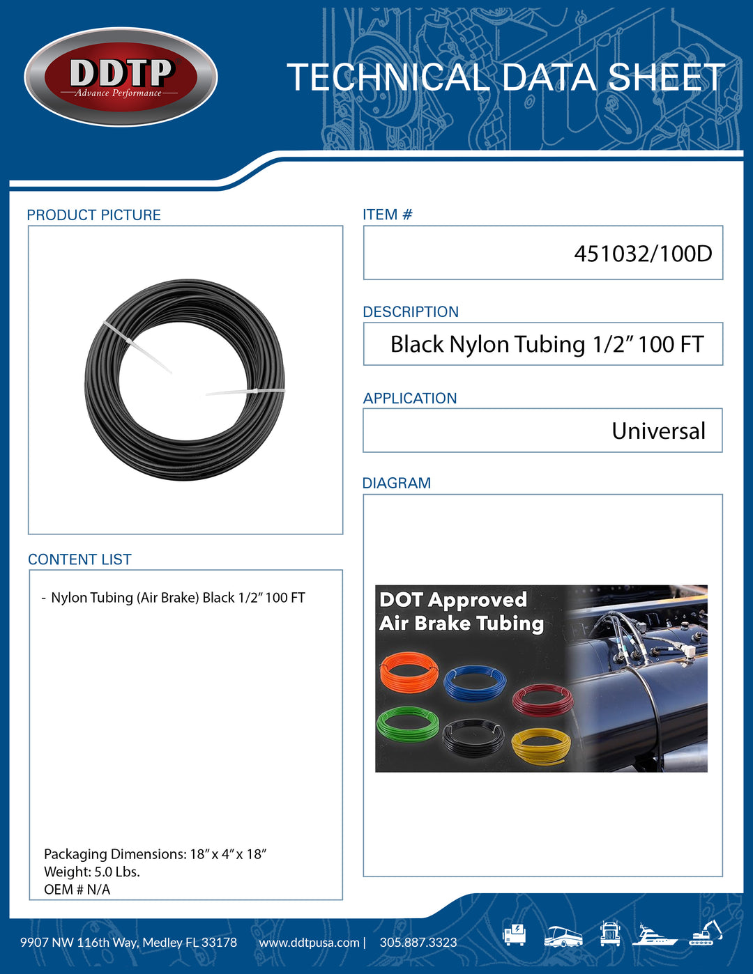 Black Nylon Tubing (Air Brake) 1/2" 100 FT
