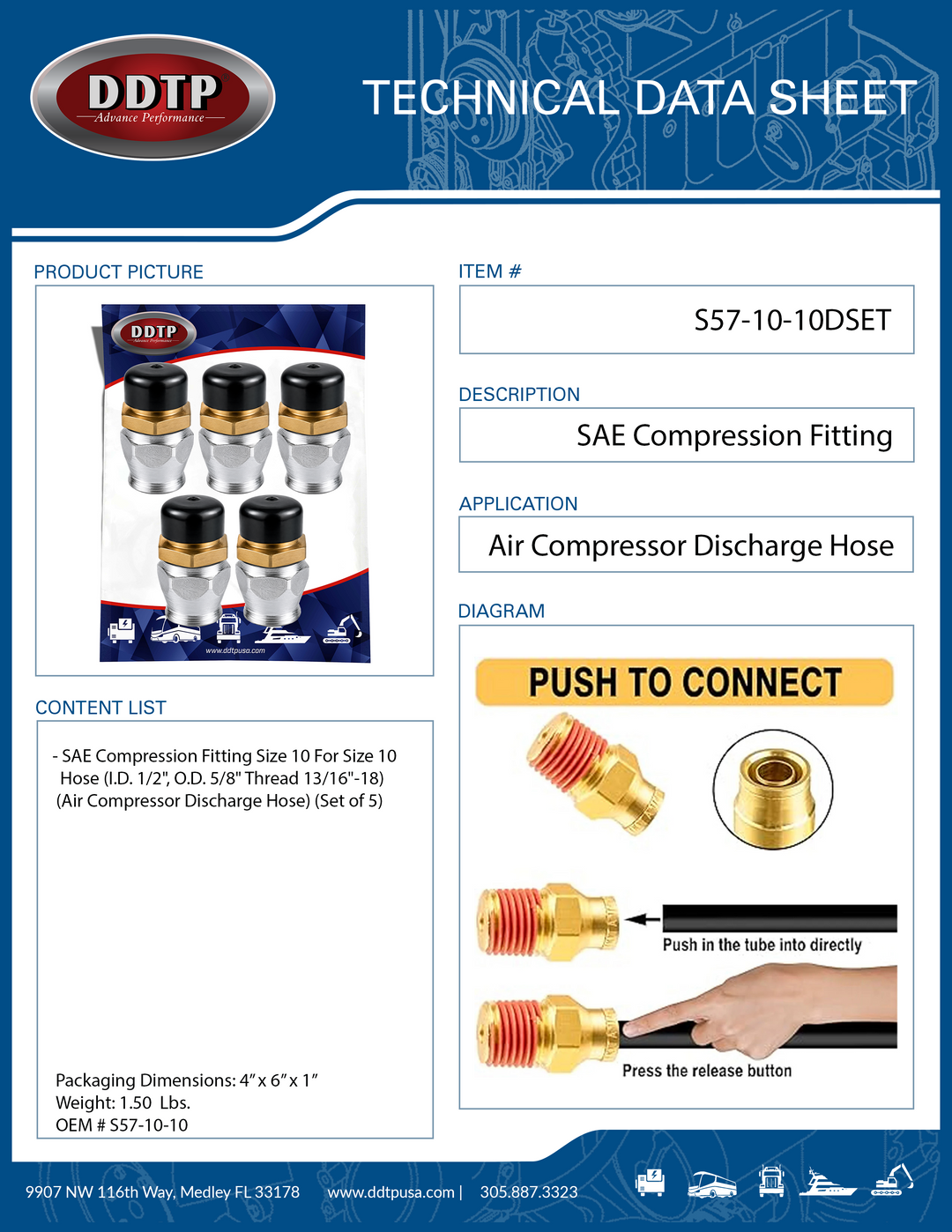 SAE Compression Fitting (Size 10 For Size 10 Hose) (Set of 5)