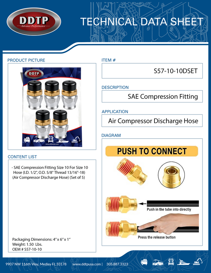 SAE Compression Fitting (Size 10 For Size 10 Hose) (Set of 5)