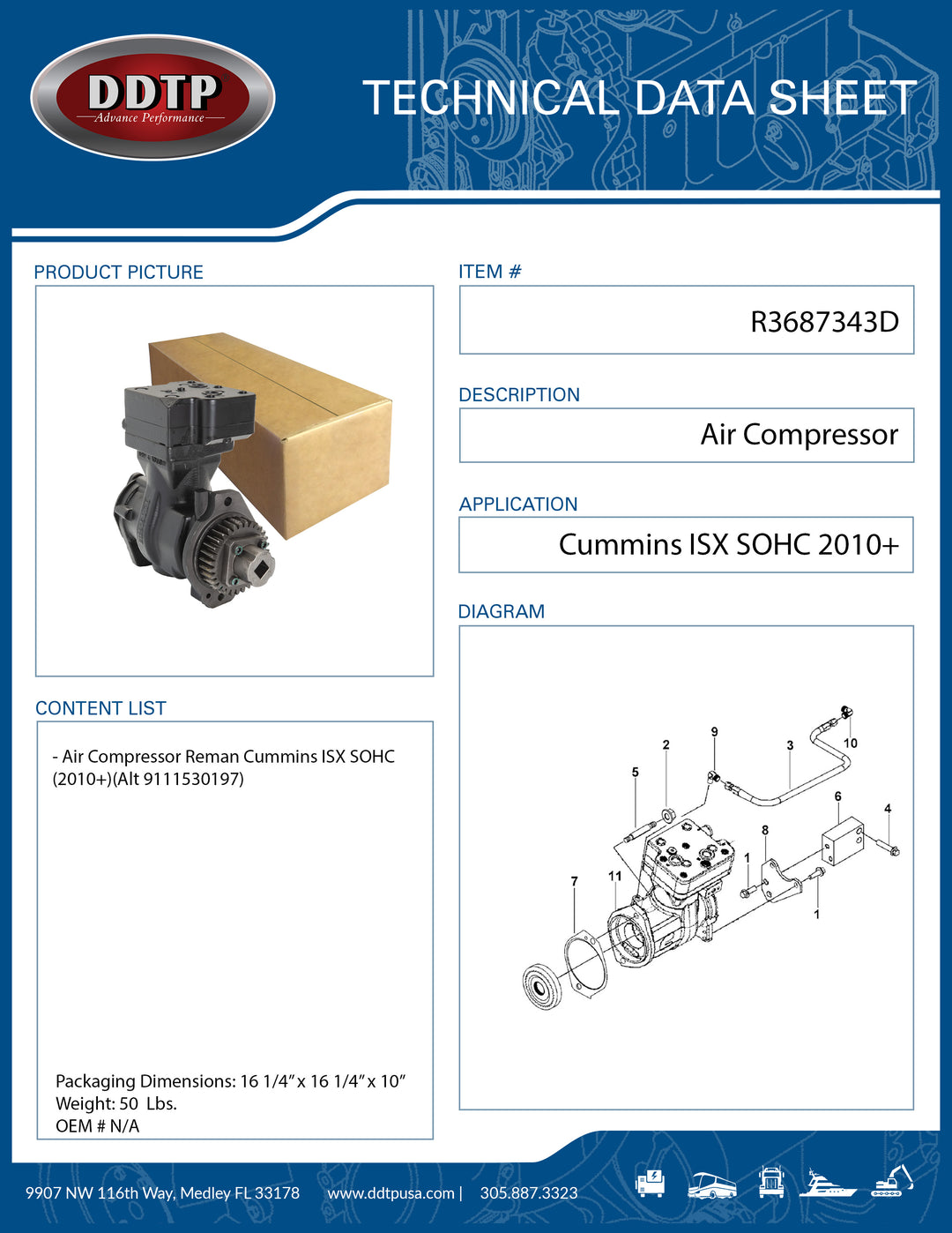 Air Compressor Reman Cummins ISX SOHC (2010+)(Alt 9111530197)