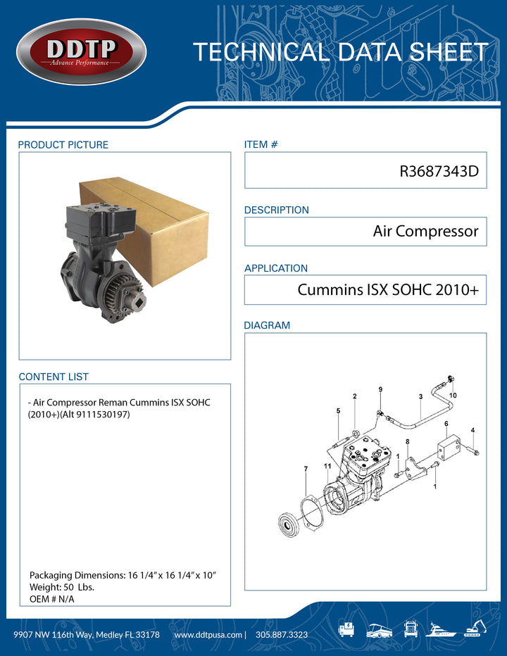 Air Compressor Reman Cummins ISX SOHC (2010+)(Alt 9111530197)