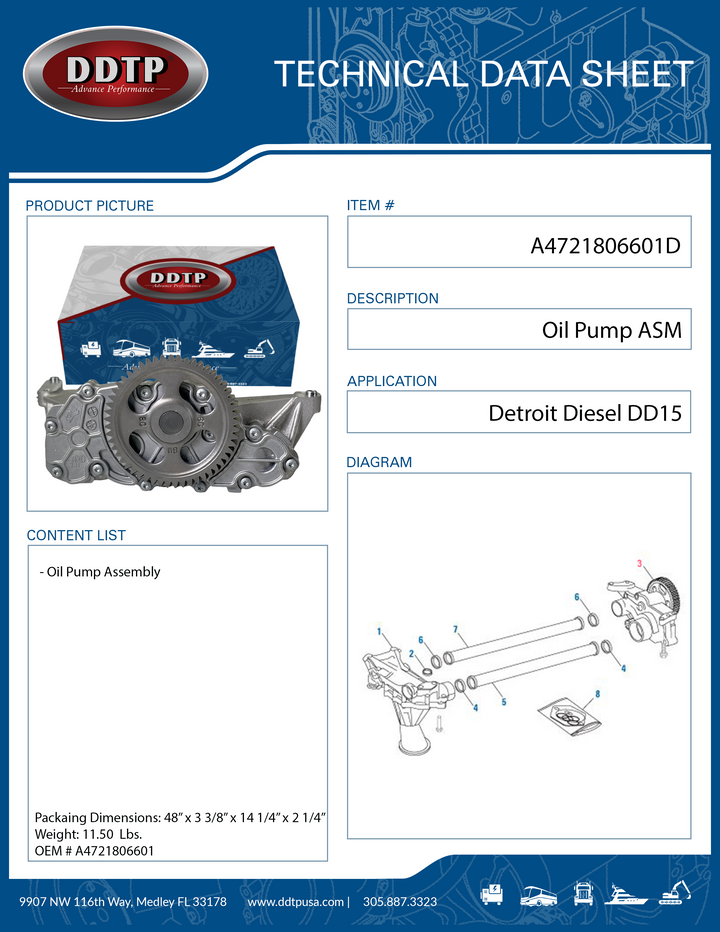 Oil Pump Assembly Detroit Diesel DD15 901, 903 (A4721806601)