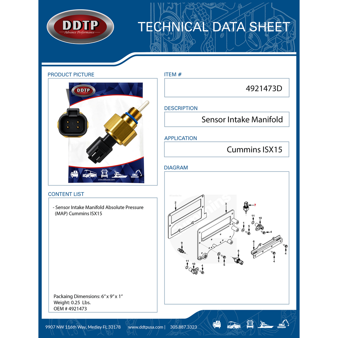 Sensor de presión absoluta del colector de admisión (MAP) Cummins ISX (4921473)