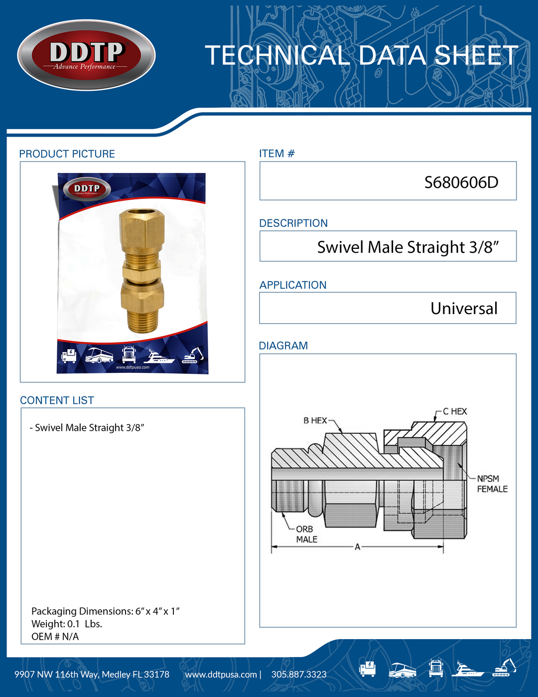 Brass Straight Male Swivel Fitting 3/8"