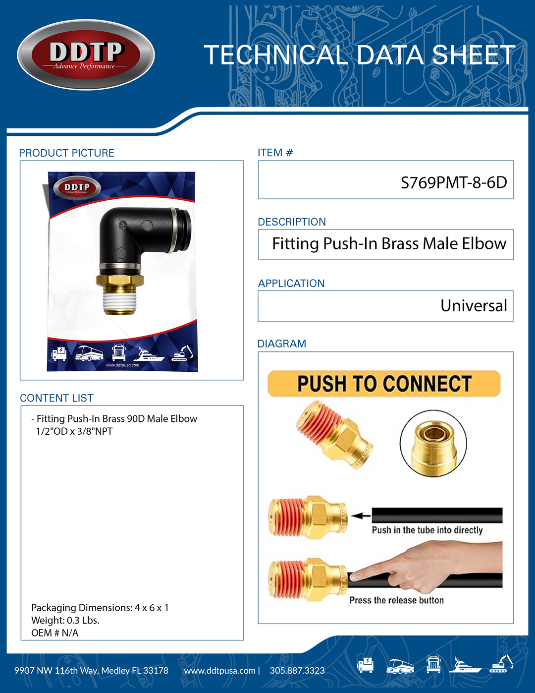 Codo macho compuesto de 90°, 1/2" de diámetro exterior x 3/8" NPT