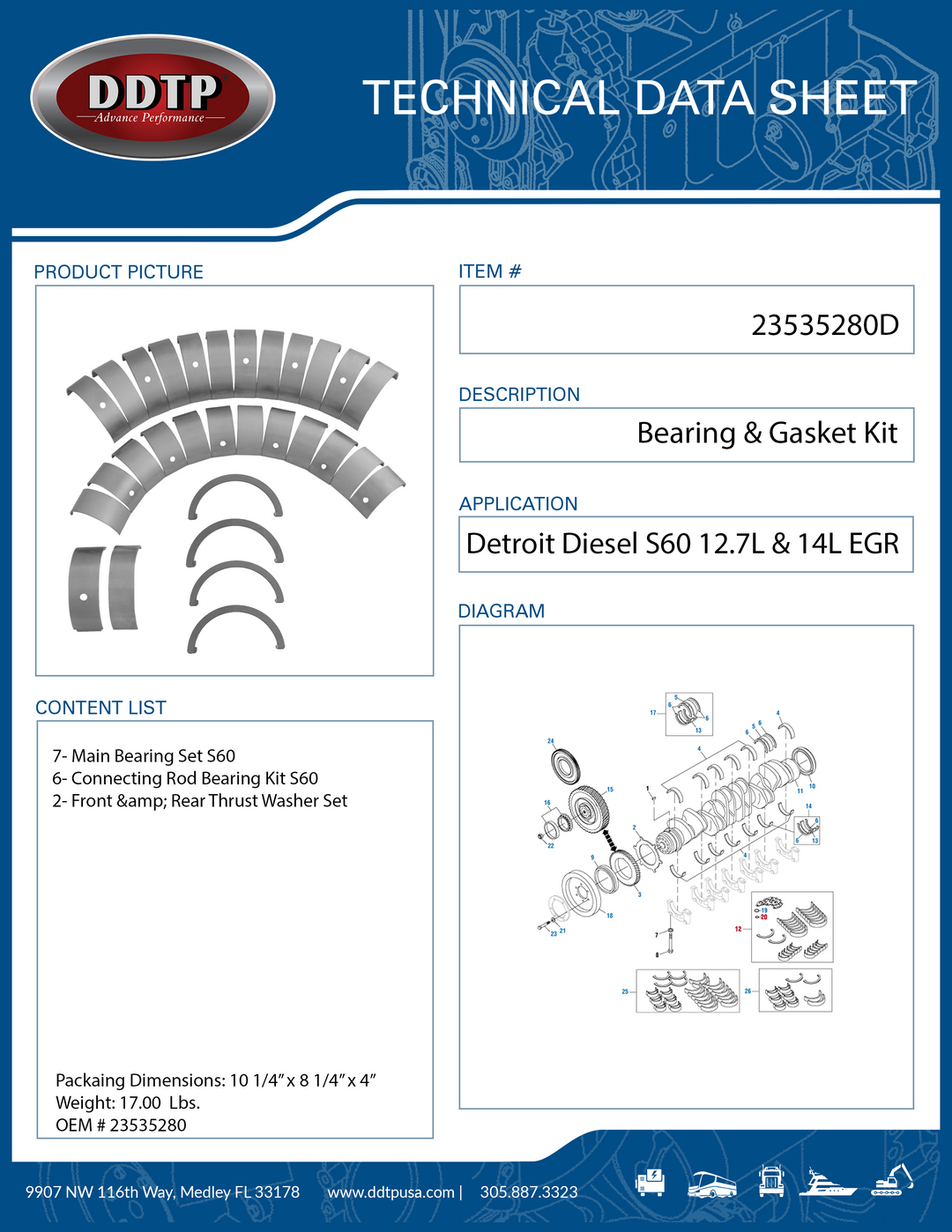 Detroit Diesel S60 12.7L & 14L EGR Lower End Engine Connecting Rod Bearing