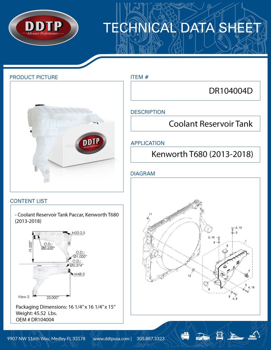 Coolant Reservoir Tank Paccar, Kenworth T680 (2013-2018)