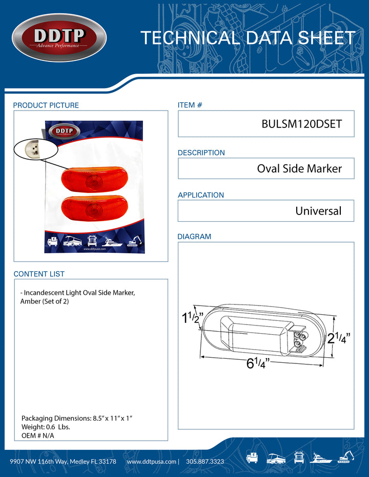 Incandescent Light Oval Side Marker, Amber (Set of 2)