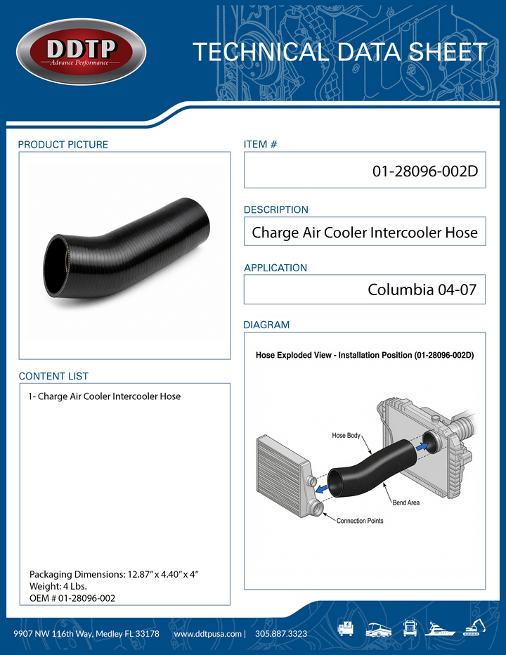 Charge Air Cooler Intercooler Hose for Columbia 2004-2007