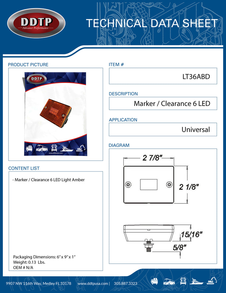 Luz de gálibo/marcador ámbar (6 LED)