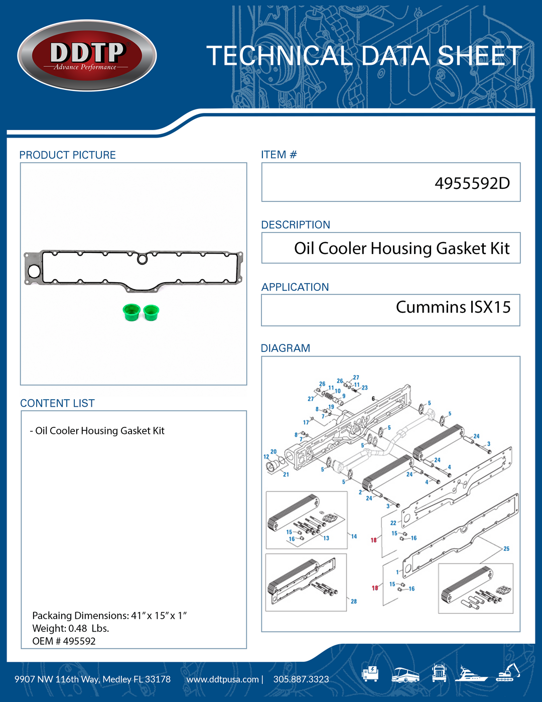 Oil Cooler Housing Gasket Kit Cummins ISX15