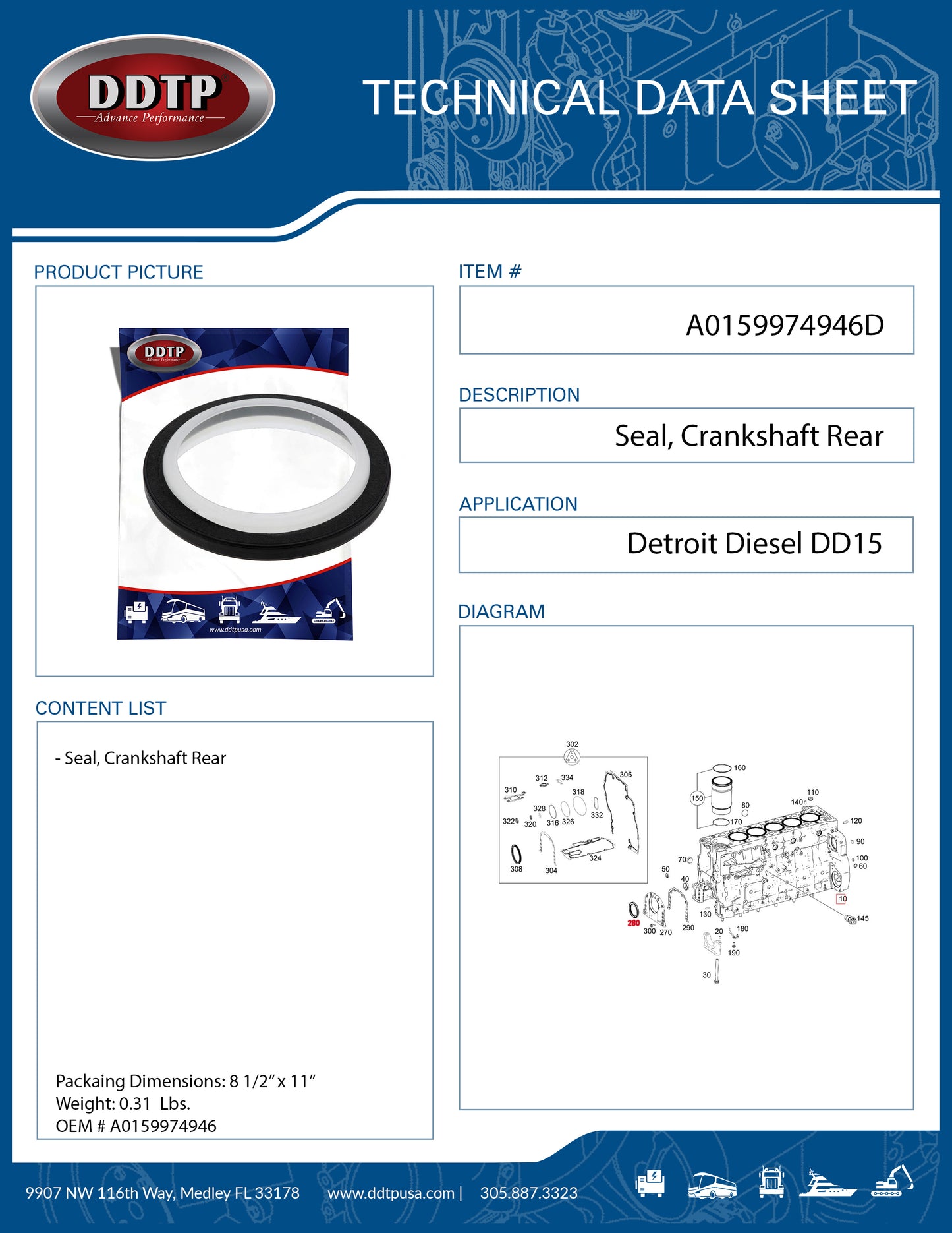 Seal, Crankshaft Rear DD15 ( A0159974946 )