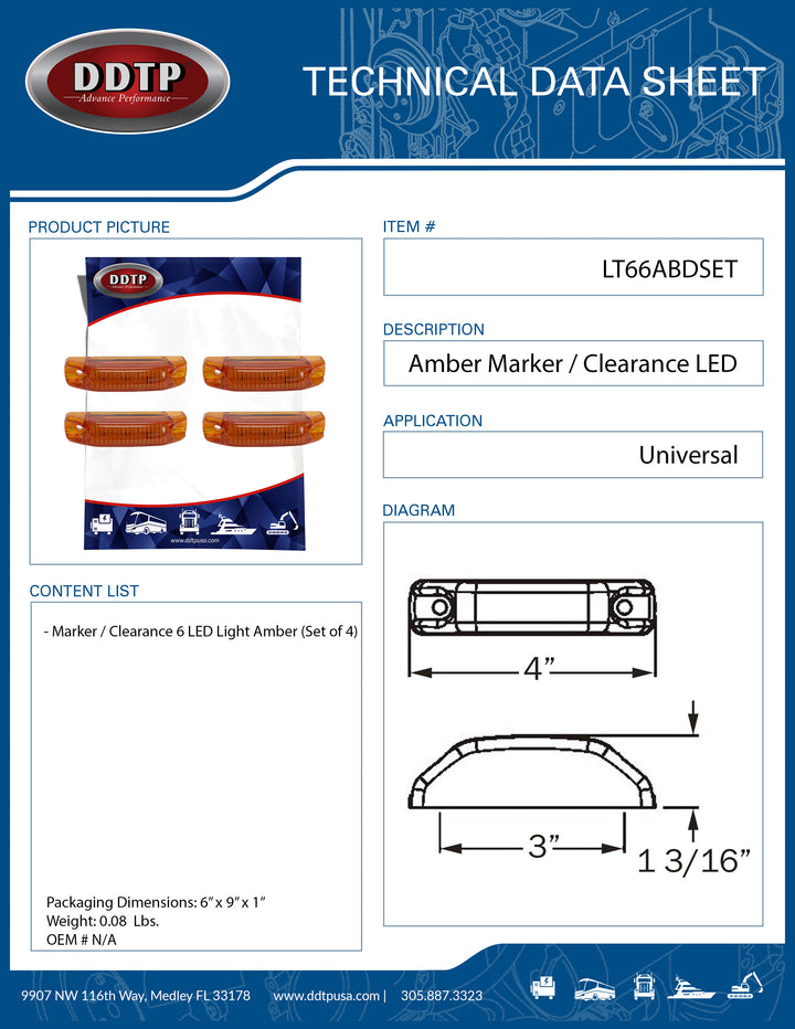 Amber Marker / Clearance Light (6 LED) (Set of 4)