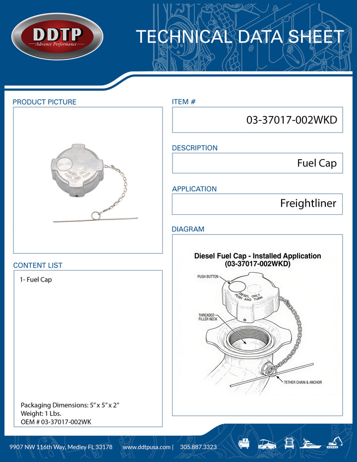 Locking Fuel Tank Cap (Freightliner) (03-37017-002WK)