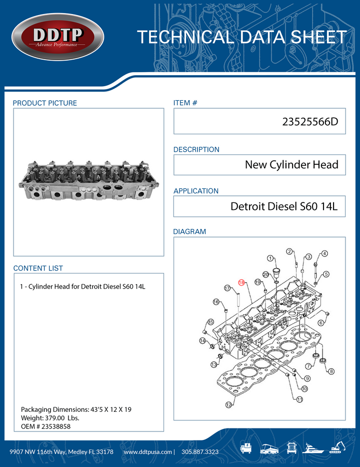 New Engine Cylinder Head Assembly for Detroit Diesel S60 14L EGR (23538858)