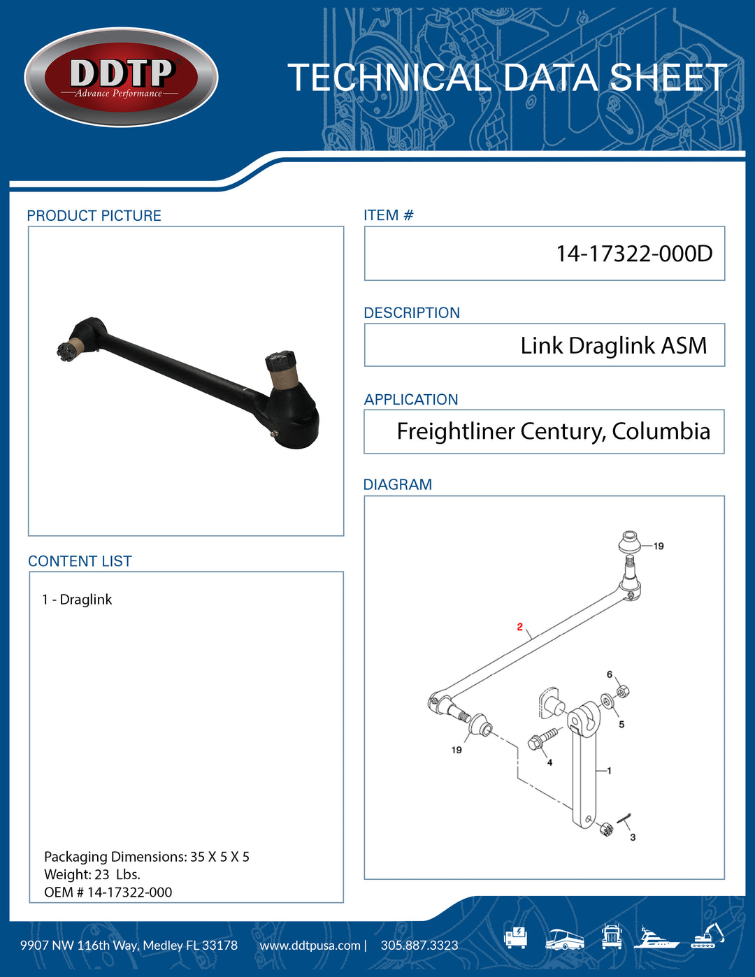 Rod Steering, Link Draglink, SBA, THP60 Freightliner Century, Columbia ( 14-17322-000 )