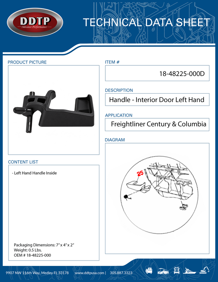 Handle Interior Door Left Hand Freightliner Century & Columbia