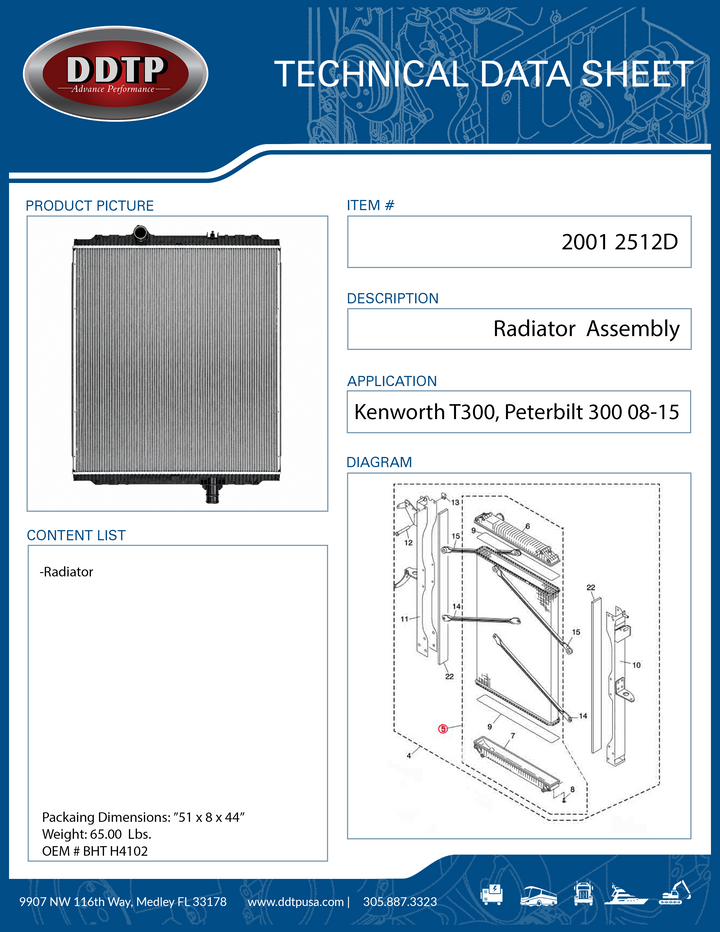 Radiator Kenworth T300, Peterbilt 300 Series 2008-2015