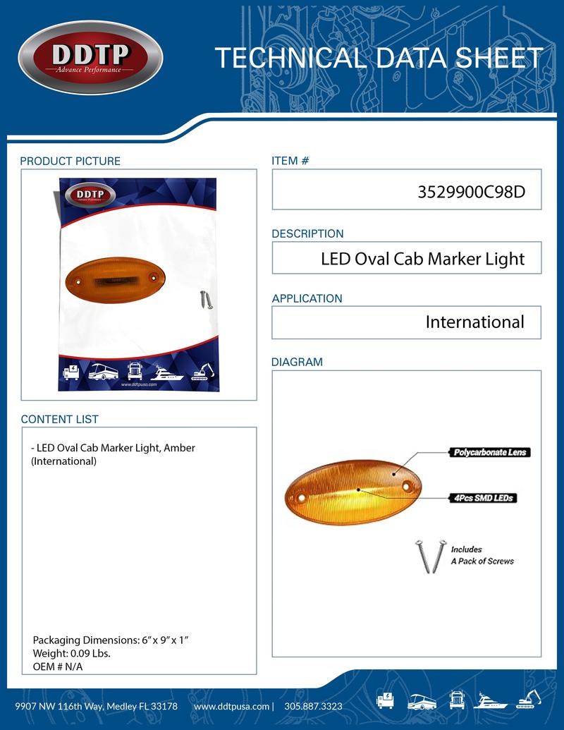 Amber LED Oval Cab Marker Light (International)
