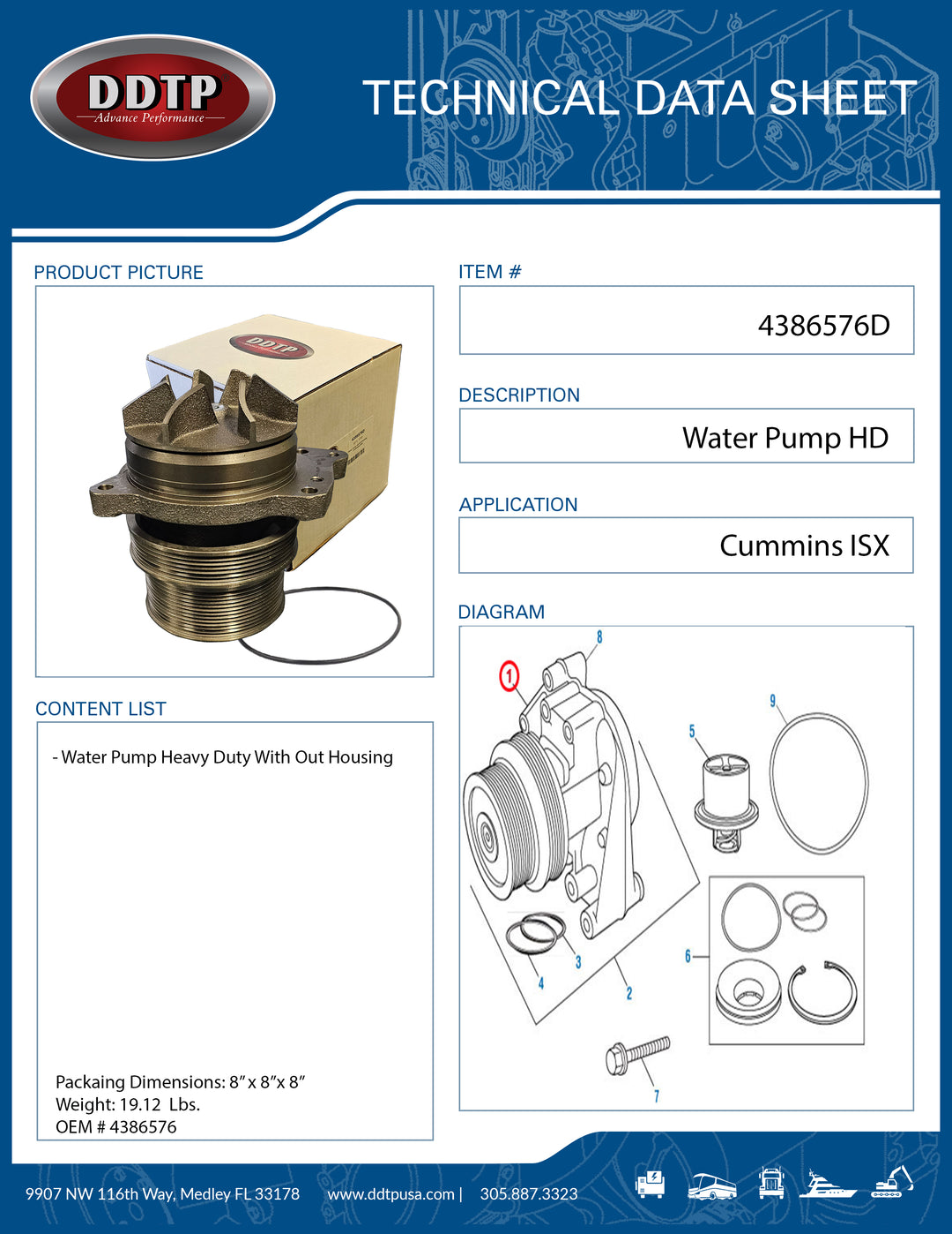 Heavy Duty Water Pump  Without Housing Cummins ISX (4386576)