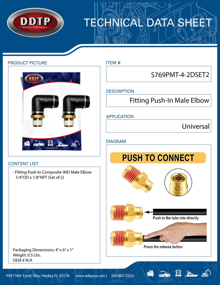 Codo macho compuesto de 90°, 1/4" de diámetro exterior x 1/8" NPT (juego de 2)