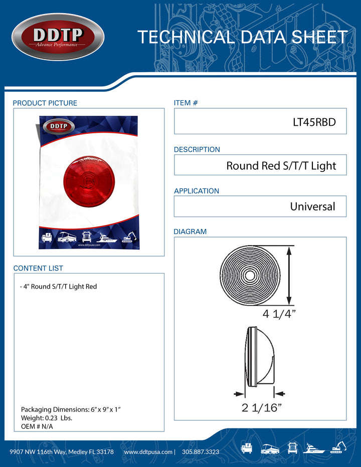 Luz roja redonda de 4" S/T/T