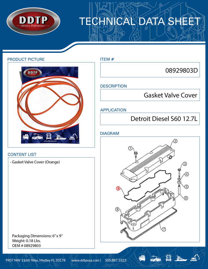 Junta de tapa de válvula (interna) (naranja) S60 12,7L sin EGR (08929803)
